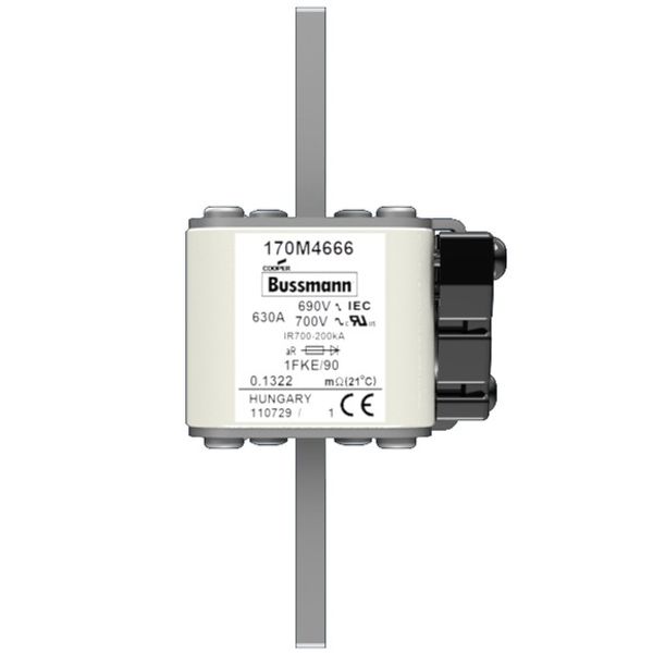 Fuse-link, high speed, 630 A, AC 690 V, size 1, 53 x 69 x 136 mm, aR, IEC, UL, single indicator image 1