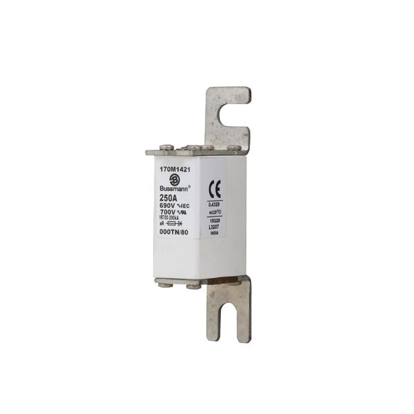 Fuse-link, high speed, 250 A, AC 690 V, DIN 000, aR, DIN, IEC, single indicator, live gripping lugs image 12