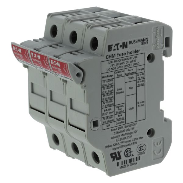 Fuse-holder, LV, 30 A, AC 600 V, 10 x 38 mm, 3P+N, UL, IEC, DIN rail mount image 57