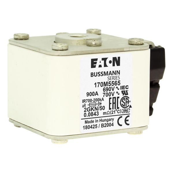 Fuse-link, high speed, 900 A, AC 690 V, size 2, 61 x 77 x 51 mm, aR, IEC, UL, type K indicator, flush end, 16 UNC image 16