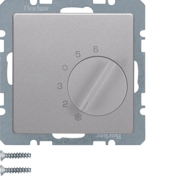 Thermostat w. change-over contact and centre plate, Q.1/Q.3, alu velve image 1