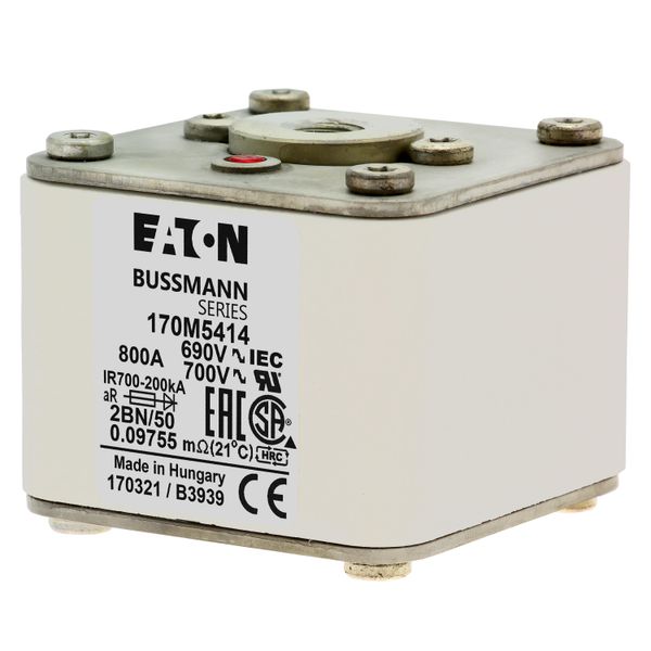 Fuse-link, high speed, 800 A, AC 690 V, size 2, 61 x 77 x 51 mm, aR, IEC, UL, single indicator, flush end, M10 image 9