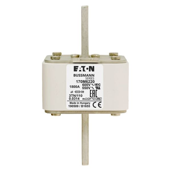 Fuse-link, high speed, 1800 A, AC 600 V, DIN 3, 76 x 90 x 139 mm, aR, DIN, IEC, type T indicator image 9