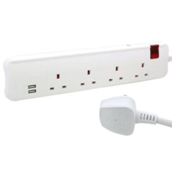 Multi Extension Sockets British Standard 4X2P+E 1 switch double pole 2XUSB type A BS plug 5M cord white/grey image 1