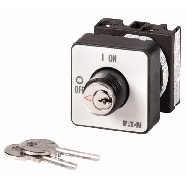 ON-OFF switches, T0, 20 A, center mounting, 2 pole, with black thumb grip and front plate, Key operated lock mechanism S-T0 image 1