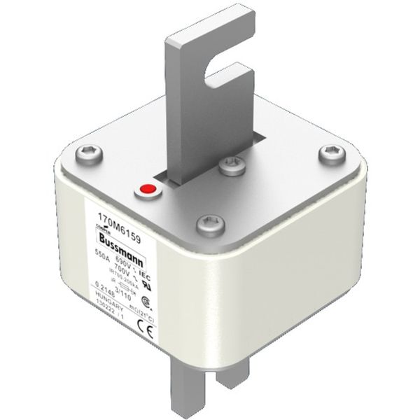 Fuse-link, high speed, 550 A, AC 690 V, DIN 3, 76 x 90 x 139 mm, aR, DIN, IEC, single indicator image 2