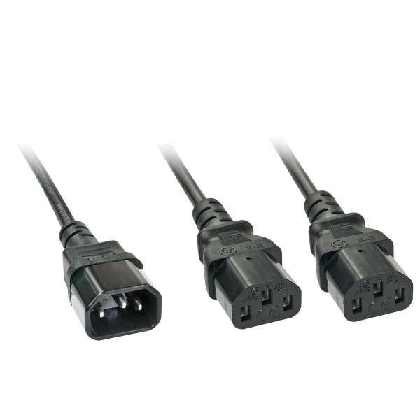 2m C14 to 2x C13 Mains Extension Cable IEC C14 Connector to 2x IEC C13 Connector image 1