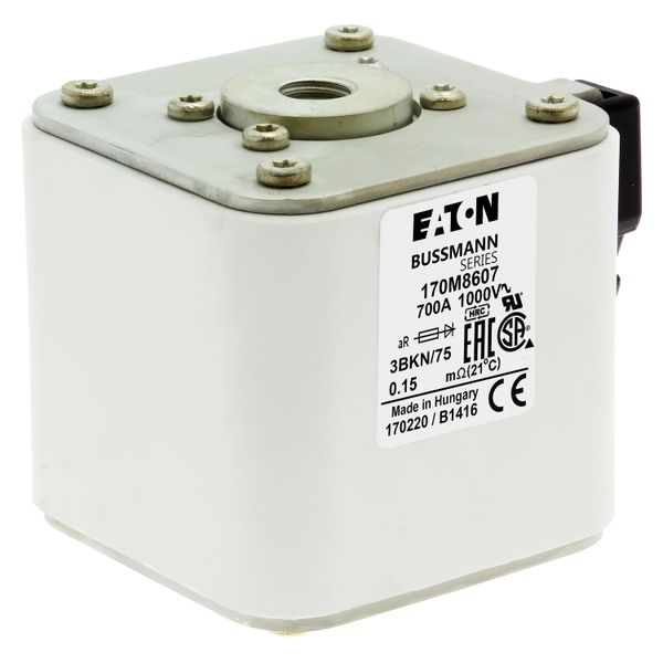 Fuse-link, high speed, 700 A, AC 1000 V, size 3, 74 x 92 x 76 mm, aR, IEC, UL, single indicator image 12