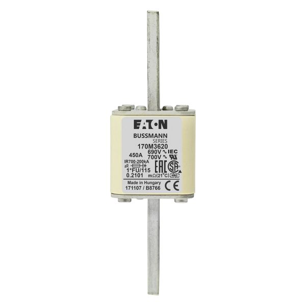 Fuse-link, high speed, 450 A, AC 690 V, compact size 1, 45 x 45 x 148 mm, aR, IEC, UL image 22