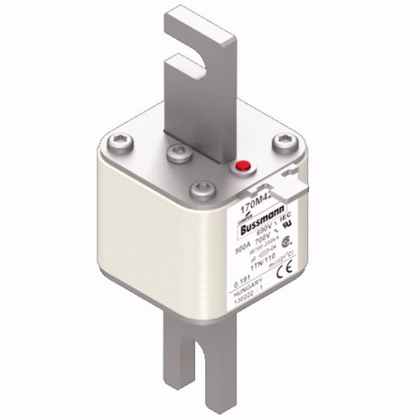 Fuse-link, high speed, 500 A, AC 690 V, DIN 1, 53 x 66 x 138 mm, aR, DIN, IEC, type T indicator image 2