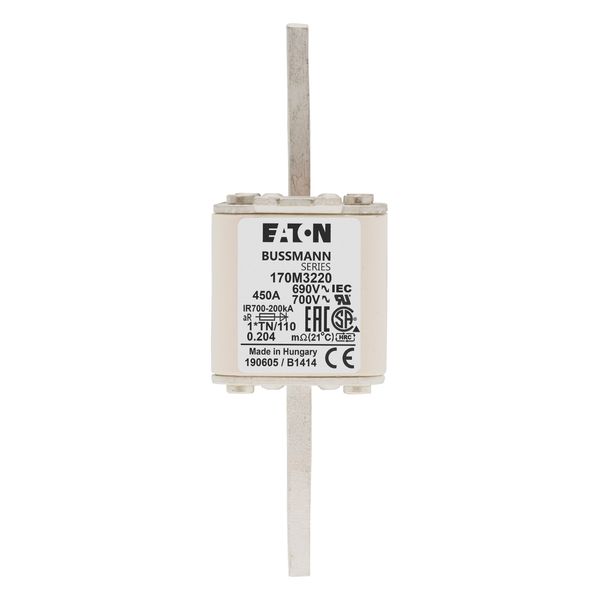 Fuse-link, high speed, 450 A, AC 690 V, compact DIN 1, 45 x 58 x 134 mm, aR, DIN, IEC, single indicator, 80 mm centres image 14