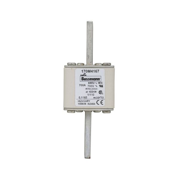 Fuse-link, high speed, 700 A, AC 690 V, DIN 1, 53 x 66 x 138 mm, aR, DIN, IEC, single indicator image 8