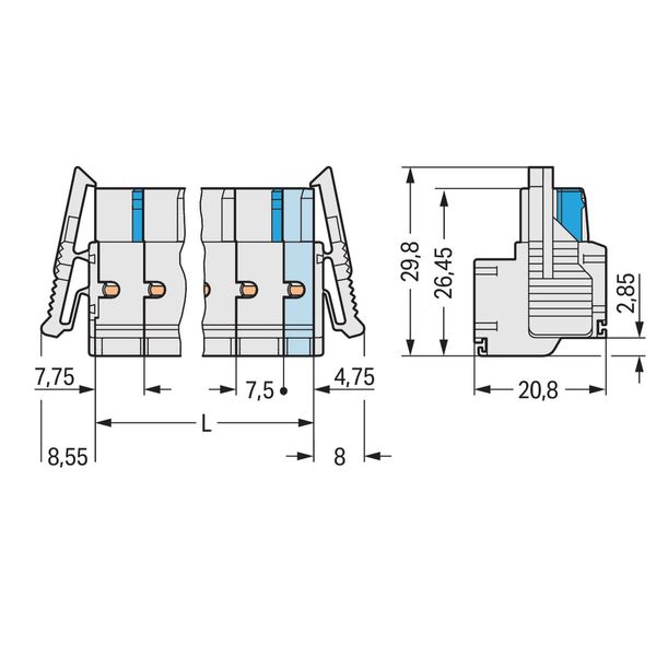 2-conductor female connector Push-in CAGE CLAMP® 2.5 mm² light gray image 3