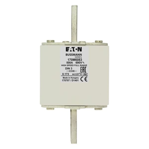 Fuse-link, high speed, 500 A, AC 690 V, DIN 3, 75 x 89 x 150 mm, gR, DIN, IEC, single indicator image 15