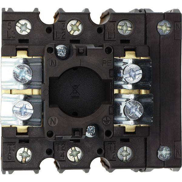 Main switch, P3, 100 A, flush mounting, 3 pole + N, Emergency switching off function, With red rotary handle and yellow locking ring, Lockable in the image 15