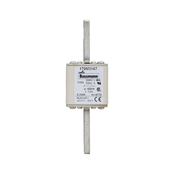 Fuse-link, high speed, 315 A, AC 690 V, compact size 1, 45 x 45 x 134 mm, aR, DIN, IEC, single indicator image 4