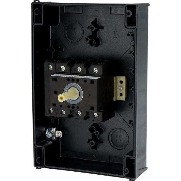 Main switch, P3, 63 A, surface mounting, 3 pole + N, Emergency switching off function, With red rotary handle and yellow locking ring, Lockable in the image 56