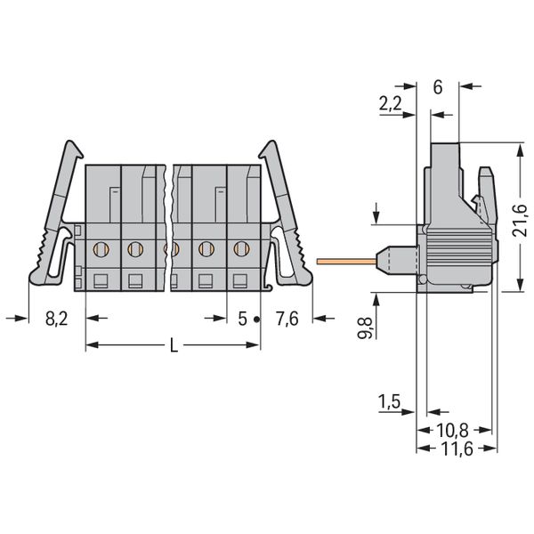 Female connector for rail-mount terminal blocks 0.6 x 1 mm pins angled image 5