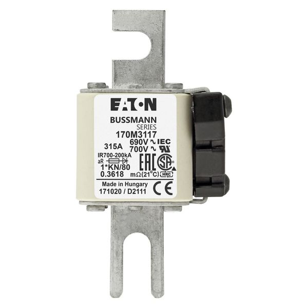 Fuse-link, high speed, 315 A, AC 690 V, compact DIN 1, 45 x 59 x 104 mm, aR, DIN, IEC, single indicator image 15