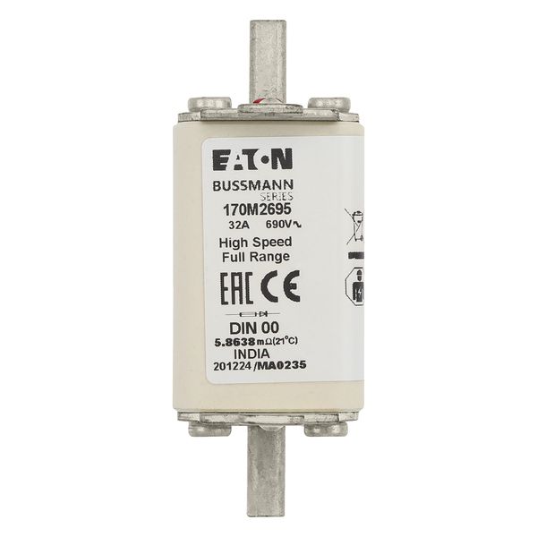 Fuse-link, high speed, 32 A, AC 690 V, DIN 00, 30 x 60 x 79 mm, gR, DIN, IEC, single indicator image 10