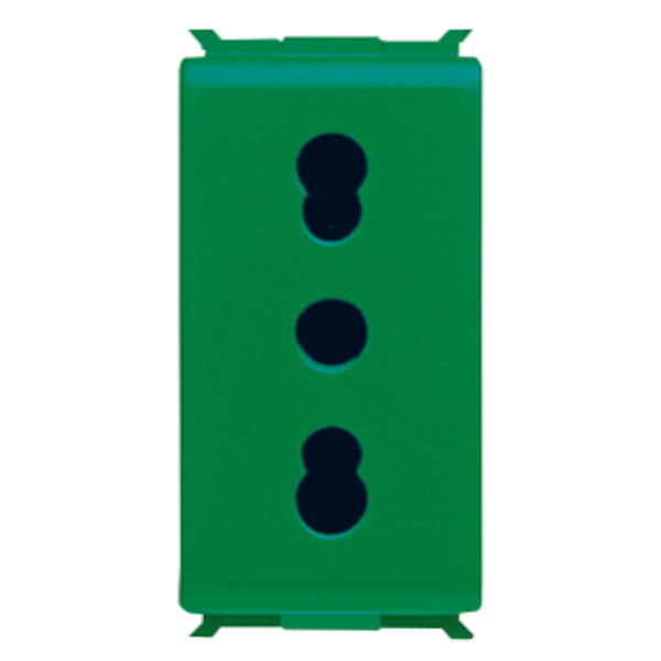 ITALIAN STANDARD SOCKET-OUTLET 250V ac - FOR DEDICATED LINES - 2P+E 16A DUAL AMPERAGE - P17-11 - 1 MODULE - GREEN - PLAYBUS image 1