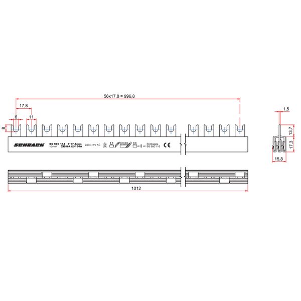 C-Busbar 3-pole, break-out, 16mmý image 3