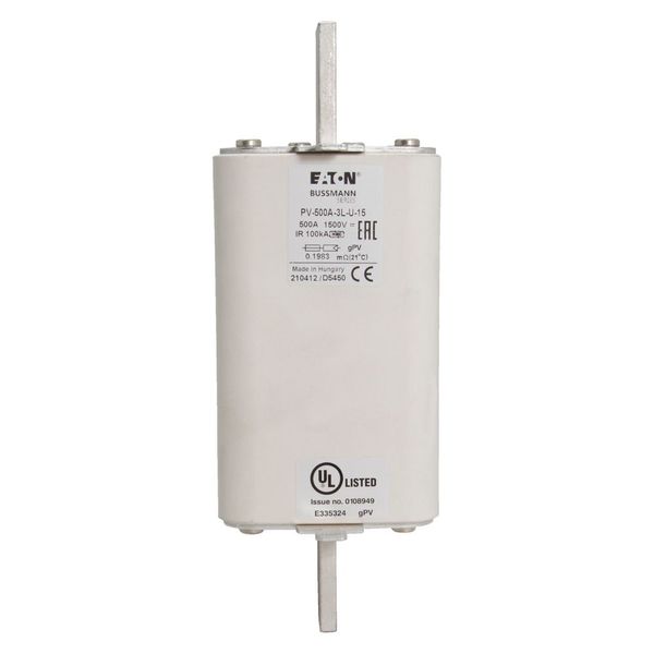 Fuse-link, high speed, 500 A, DC 1500 V, 3L, 75 x 205 mm, gPV, IEC, UL, without indicator image 4