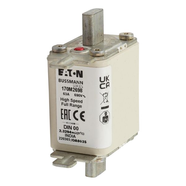 Fuse-link, high speed, 63 A, AC 690 V, DIN 00, 30 x 60 x 79 mm, gR, DIN, IEC, single indicator image 7