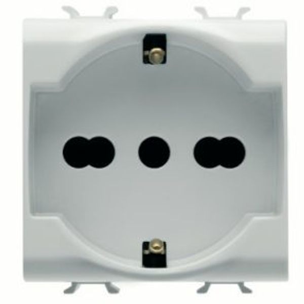 ITALIAN/GERMAN STANDARD SOCKET-OUTLET 250V ac - 2P+E 16A DUAL AMPERAGE - 2 MODULES - SATIN WHITE - CHORUSMART image 1