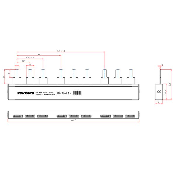 ARROW II-busbar 3xC00 for 3-pole fuse switch image 2