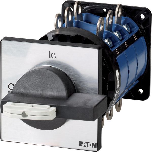 Main switch, T8, 315 A, rear mounting, 3 contact unit(s), 6 pole, 1 N/O, 1 N/C, STOP function, With black rotary handle and locking ring, Lockable in image 3