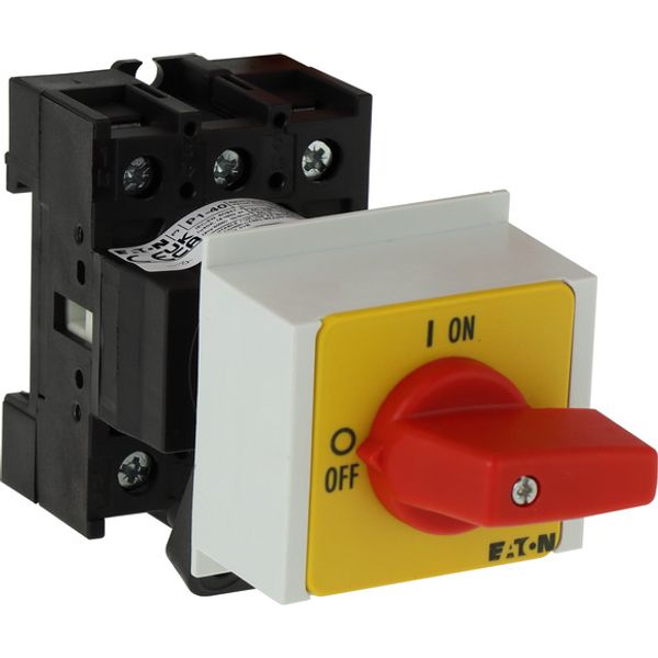 On-Off switch, P1, 40 A, service distribution board mounting, 3 pole, Emergency switching off function, with red thumb grip and yellow front plate image 2