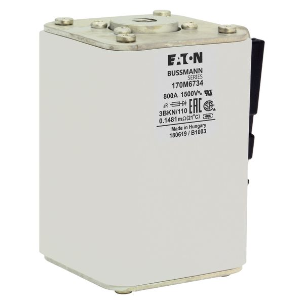 Fuse-link, high speed, 800 A, AC 1500 V, size 3, 74 x 96 x 112 mm, aR, IEC, single indicator image 10