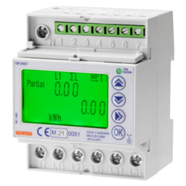 ENERGY METER - MID - THREE PHASE - DIGITAL - DIRECT 80A - IP20 - 4 MODULES - DIN RAIL MOUNTING image 1