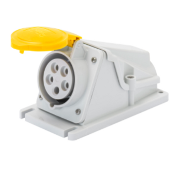 90° ANGLED SURFACE-MOUNTING SOCKET-OUTLET - IP44 - 3P+N+E 32A 100-130V 50/60HZ - YELLOW - 4H - SCREW WIRING image 1