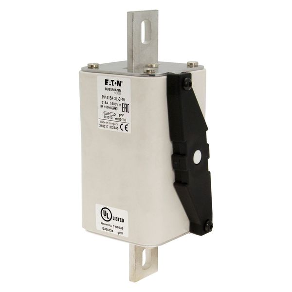 Fuse-link, high speed, 315 A, DC 1500 V, 3L, 75 x 205 mm, gPV, IEC, UL, with indicator, bolted contacts image 2