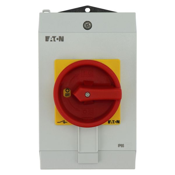 Main switch, P1, 40 A, surface mounting, 3 pole + N, Emergency switching off function, With red rotary handle and yellow locking ring, Lockable in the image 11