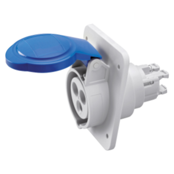 10° ANGLED FLUSH-MOUNTING SOCKET-OUTLET HP - IP44/IP54 - 2P+E 32A 200-250V 50/60HZ - BLUE - 6H - FAST WIRING image 1