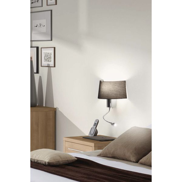 HOTEL BLACK WALL LAMP WITH LED READER 1 X E27 15W image 2