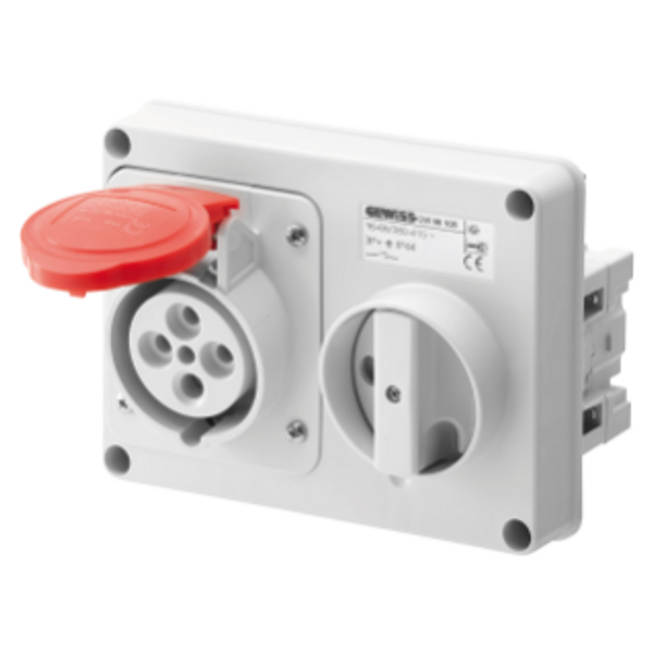 FIXED INTERLOCKED HORIZONTAL SOCKET-OUTLET - WITHOUT BOTTOM - WITHOUT FUSE-HOLDER BASE - 3P+E 32A 380-415V - 50/60HZ 6H - IP44 image 1