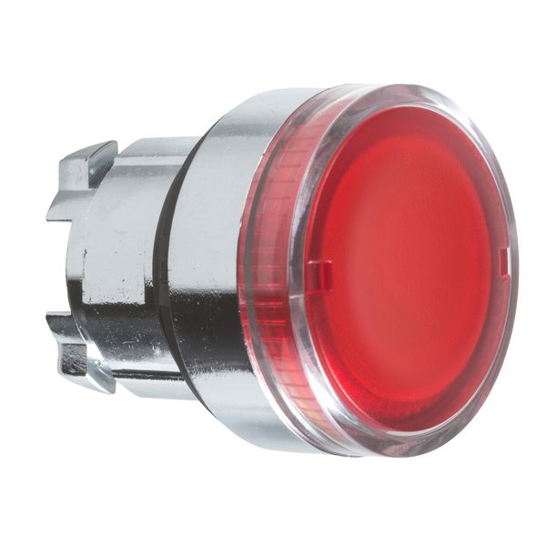 Harmony XB4, Illuminated push button head, metal, flush, red, Ø22, spring return, plain lens integral LED image 1