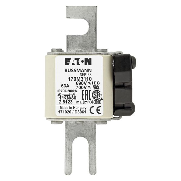 Fuse-link, high speed, 63 A, AC 690 V, compact DIN 1, 45 x 59 x 104 mm, aR, DIN, IEC, single indicator image 13