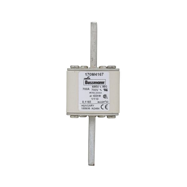 Fuse-link, high speed, 700 A, AC 690 V, DIN 1, 53 x 66 x 138 mm, aR, DIN, IEC, single indicator image 3