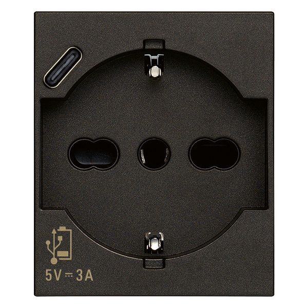 2P+E 16A Universal+USB-C outlet black image 1