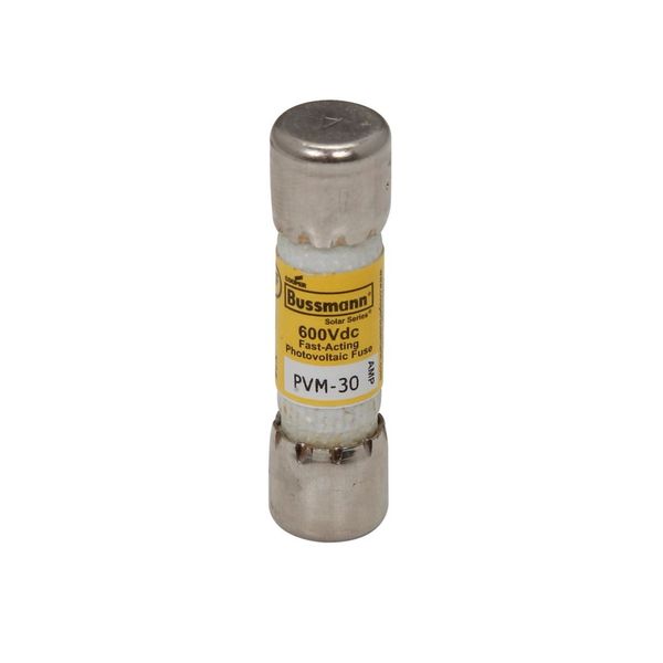Midget Fuse, Photovoltaic, 600 Vdc, 50 kAIC interrupt rating, Fast acting class, Fuse Holder and Block mounting, Ferrule end X ferrule end connection, 30A current rating, 50 kA DC breaking capacity, .41 in diameter image 5