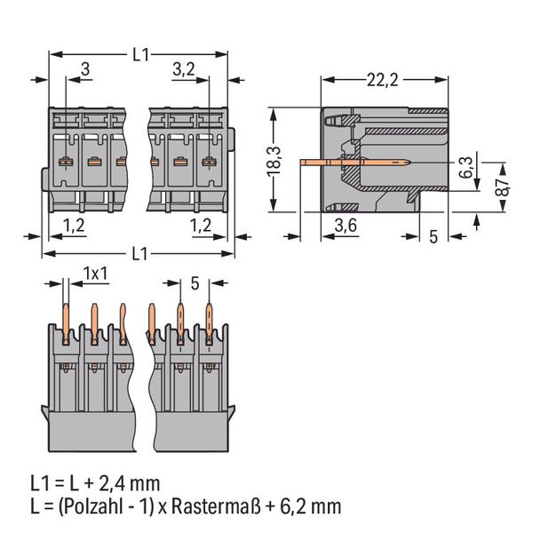 THT male header 1.0 x 1.0 mm solder pin straight gray image 2