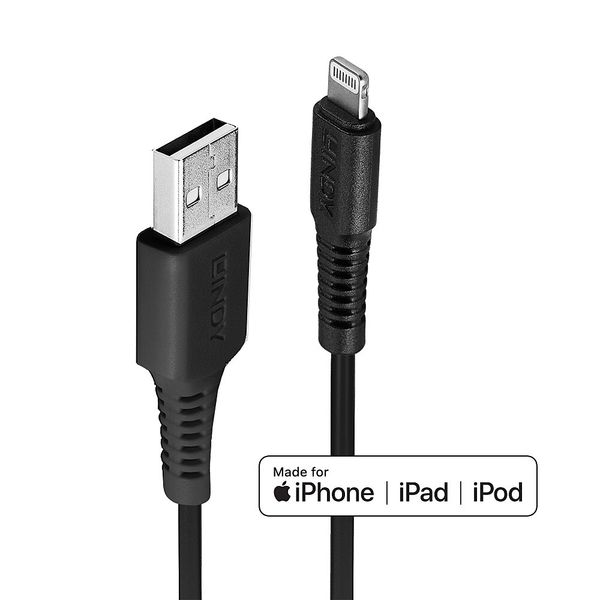 1m USB Type A to Lightning Cable, Black USB Type A Male to Lightning Male image 1