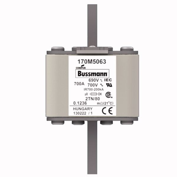 Fuse-link, high speed, 700 A, AC 690 V, DIN 2, 61 x 75 x 108 mm, aR, DIN, IEC, single indicator image 2