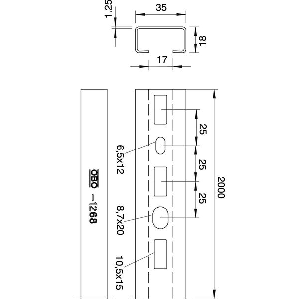 CML3518P2000FS Profile rail perforated, slot 17mm 2000x35x18 image 2