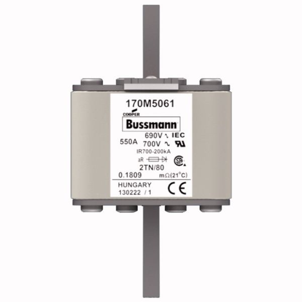 Fuse-link, high speed, 550 A, AC 690 V, DIN 2, 61 x 75 x 108 mm, aR, DIN, IEC, single indicator image 1